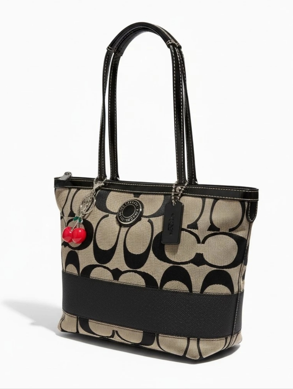 Coach Signature Canvas Tote in Black and Beige